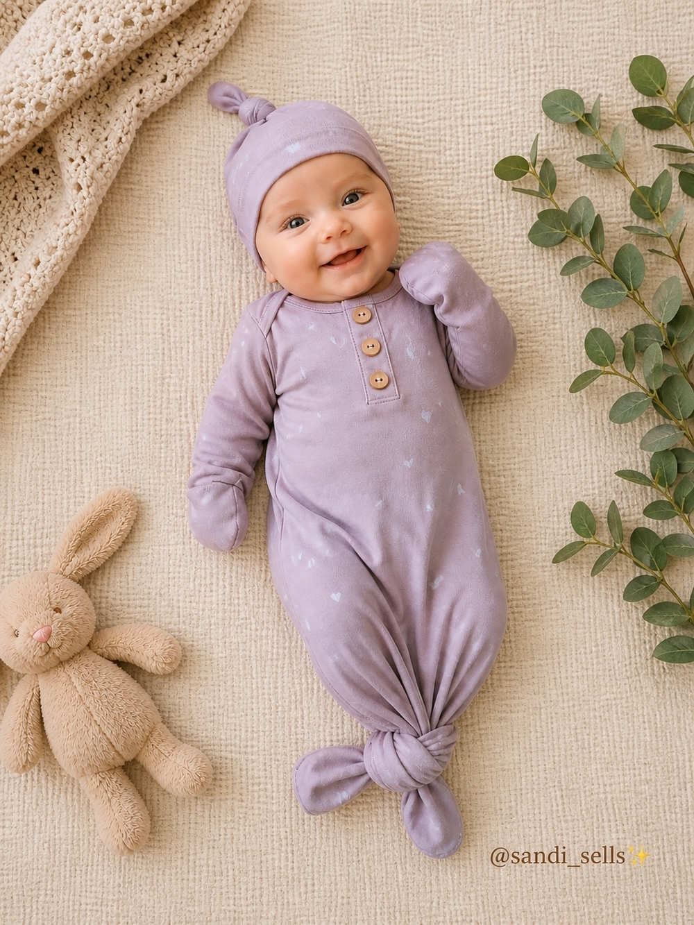 Caden Lane Rose Pink-Newborn Knot Gown & Hat Set